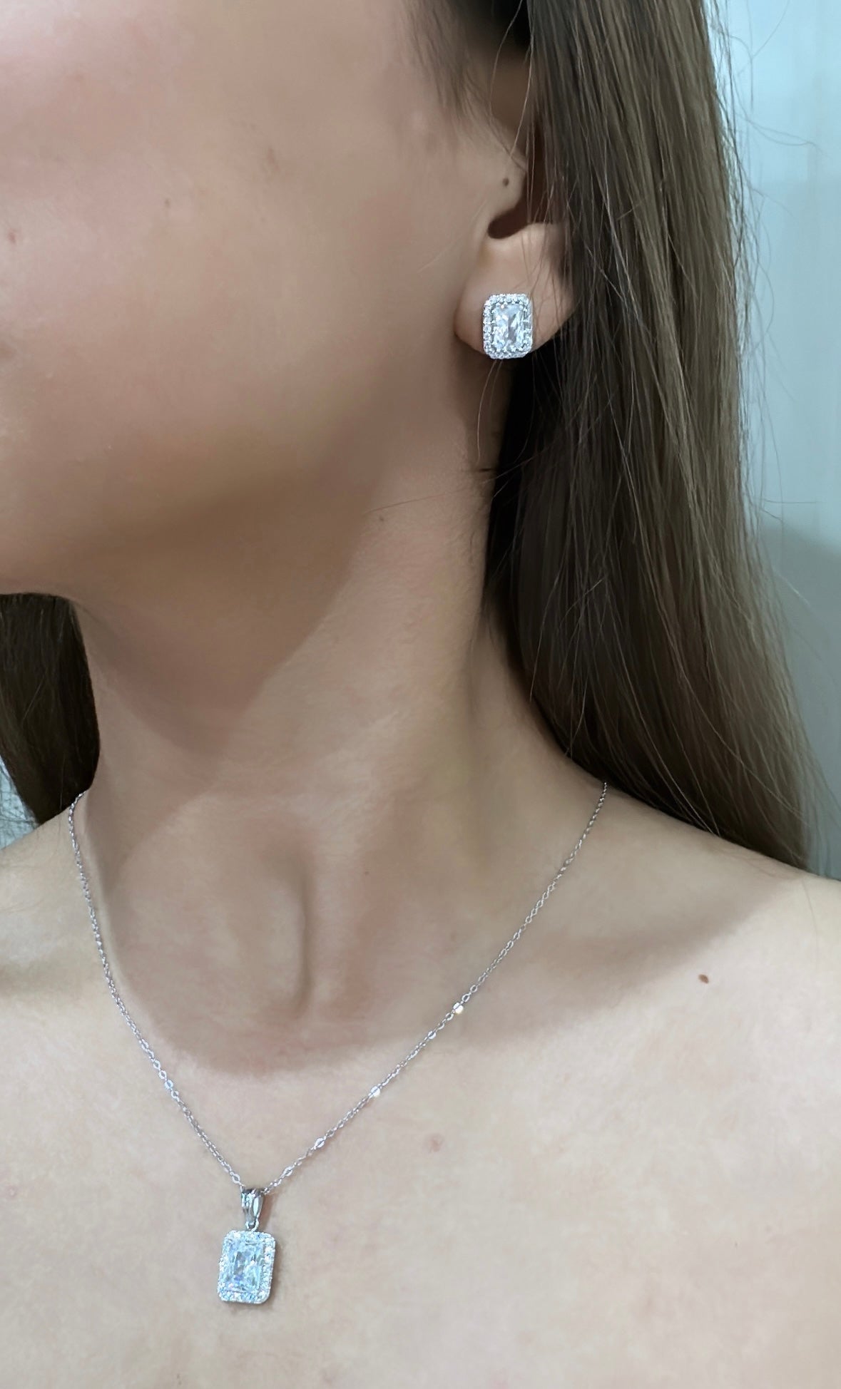 Rectangle Halo Set | Sterling Silver | Tarnish Proof