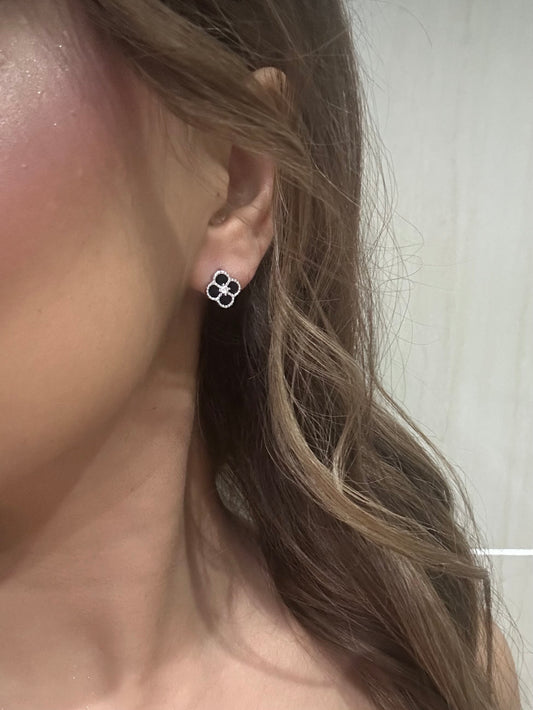 Black Mini Flower Earrings | Sterling Silver | Tarnish Proof