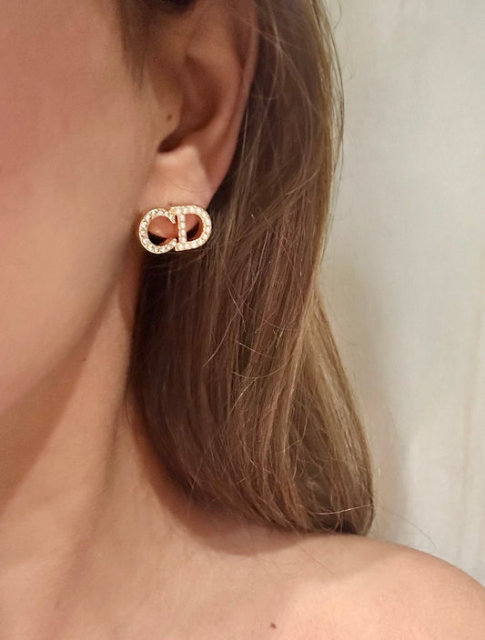 CD Pearl Stud Earrings | 18K Gold Plated