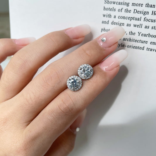 Round Halo Stud Earrings | Sterling Silver