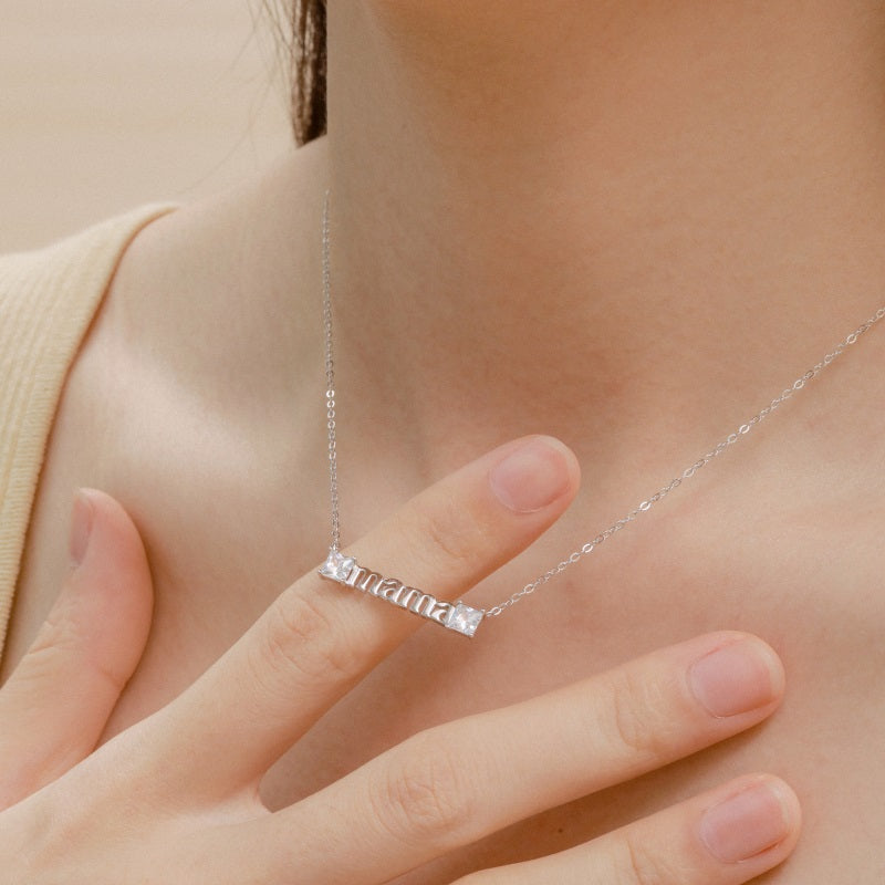 Mama Necklace with Zirconia | Sterling Silver | Tarnish Proof