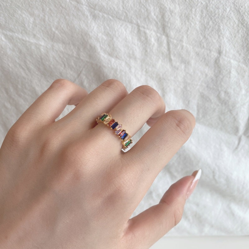 Cora Multi Colour Baguette Ring | Sterling Silver | Tarnish Proof