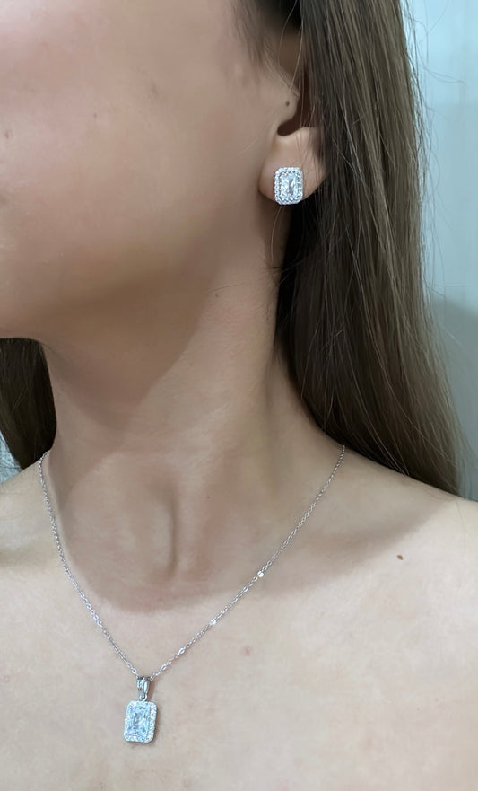 Rectangle Halo Set | Sterling Silver | Tarnish Proof