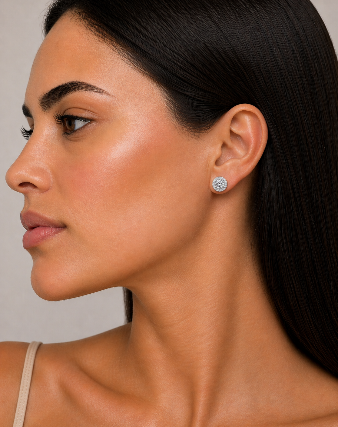 Round Halo Stud Earrings | Sterling Silver