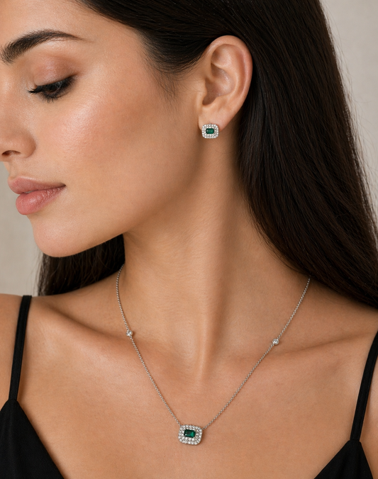 Ava Emerald Green Set | 18K Gold Plated | Brass