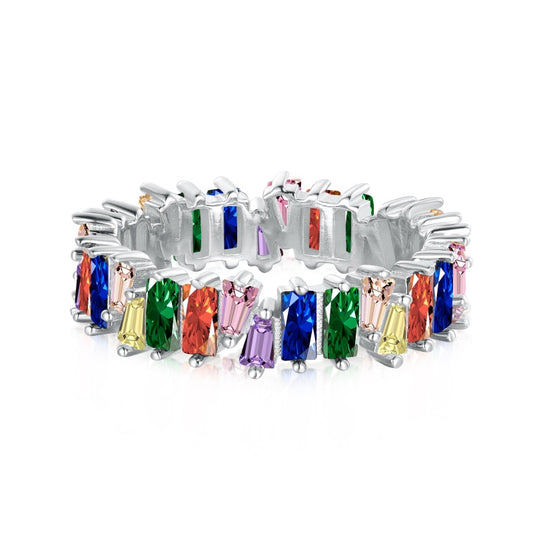 Cora Multi Colour Baguette Ring | Sterling Silver | Tarnish Proof